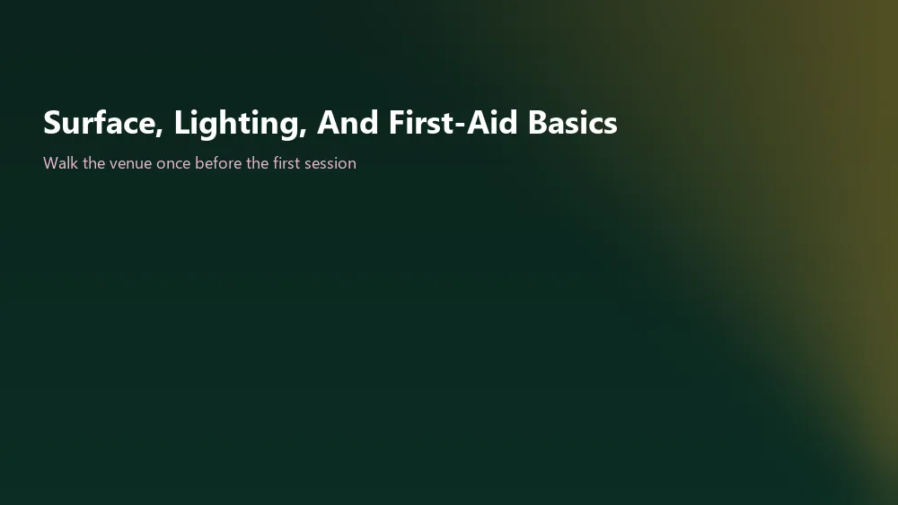 First-aid kit, water access, and emergency contact 1