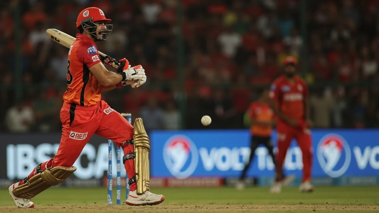 Tight sideline view of a top-order batter in coloured kit executing a pull shot with shallow depth of field